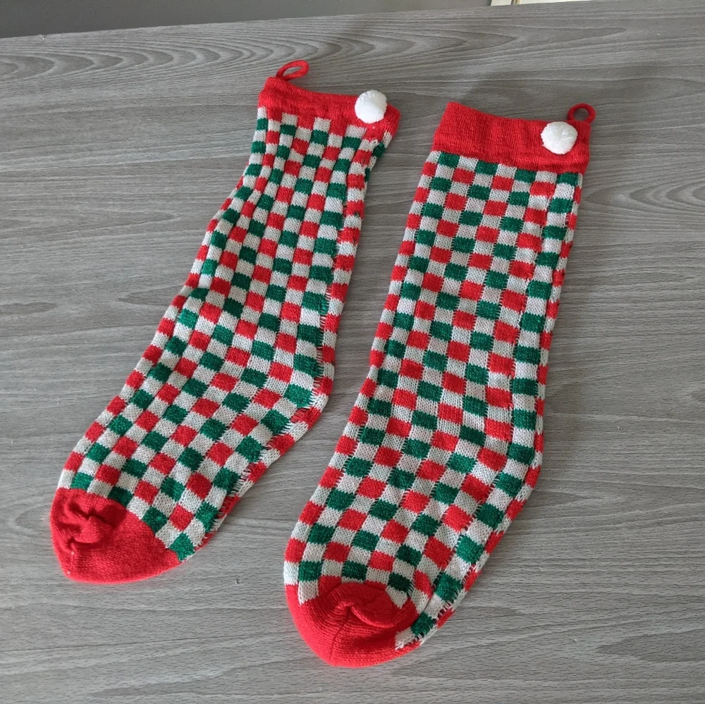 Vintage Pair Knit Checked Christmas Stockings